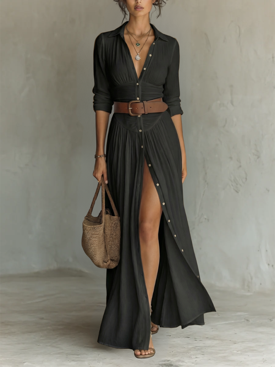 Amelia Maxi Dress | Elegant Button‑Front Style