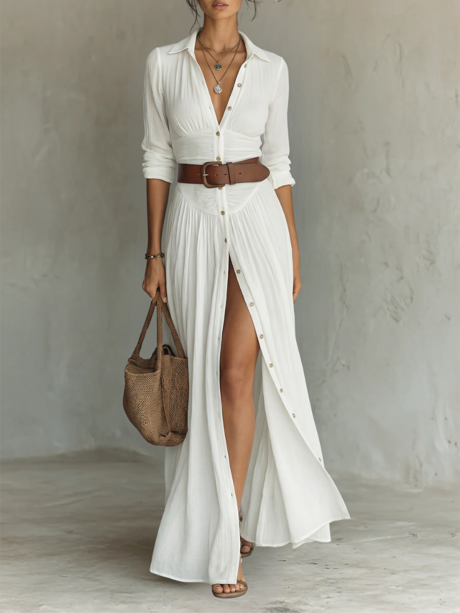 Amelia Maxi Dress | Elegant Button‑Front Style