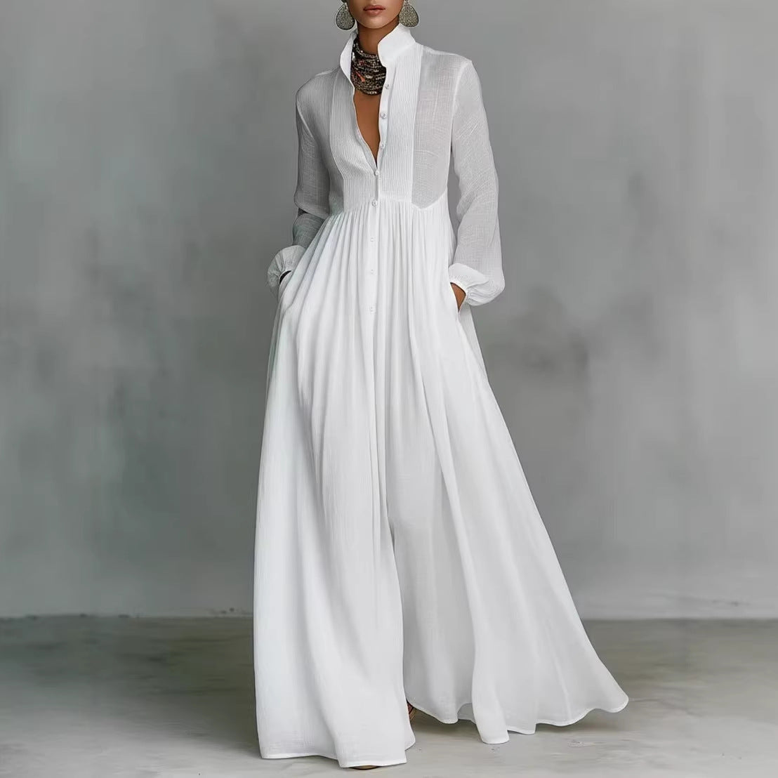 Céline | Long‑Sleeve Pleated Midi Dress