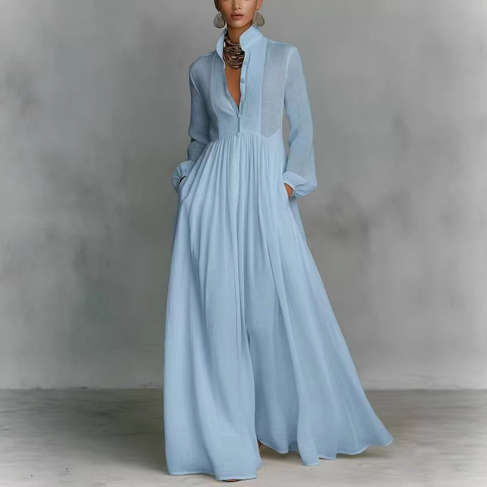 Céline | Long‑Sleeve Pleated Midi Dress