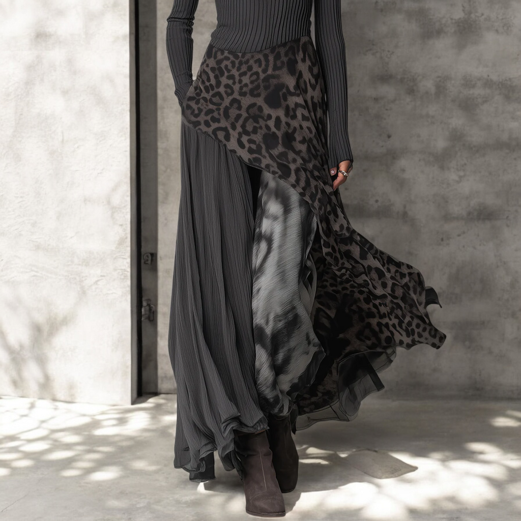 Aoife | Elegant Leopard Accent Maxi Dress