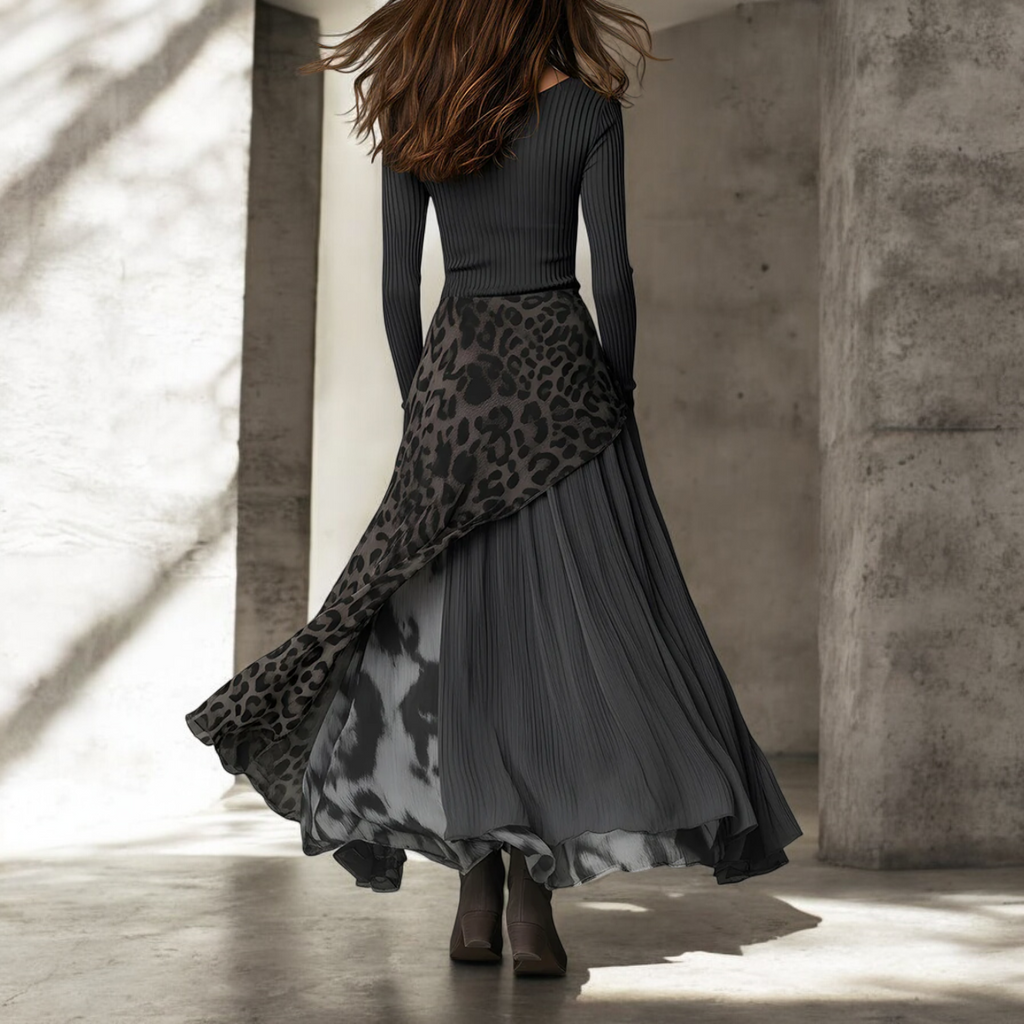 Aoife | Elegant Leopard Accent Maxi Dress