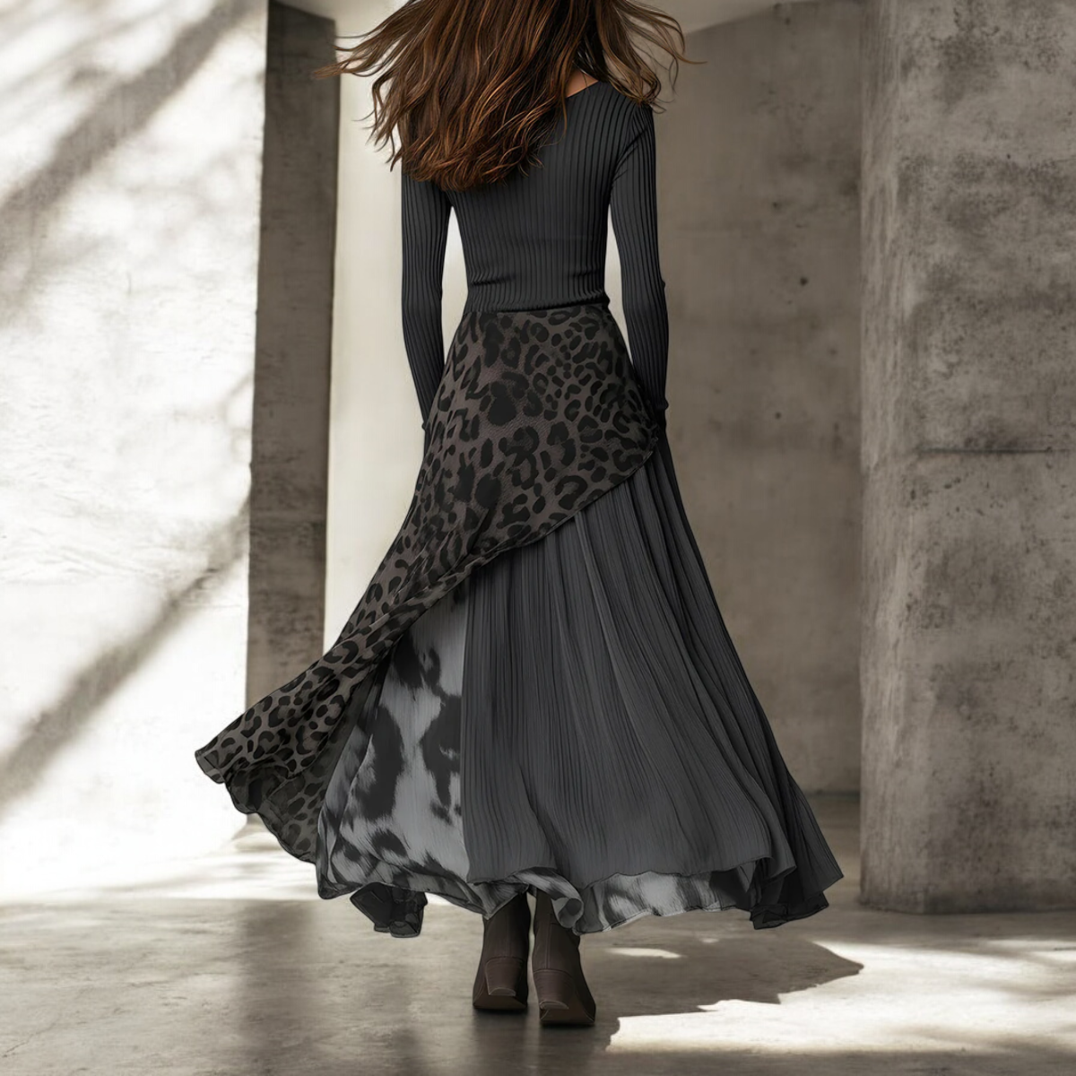 Aoife | Elegant Leopard Accent Maxi Dress