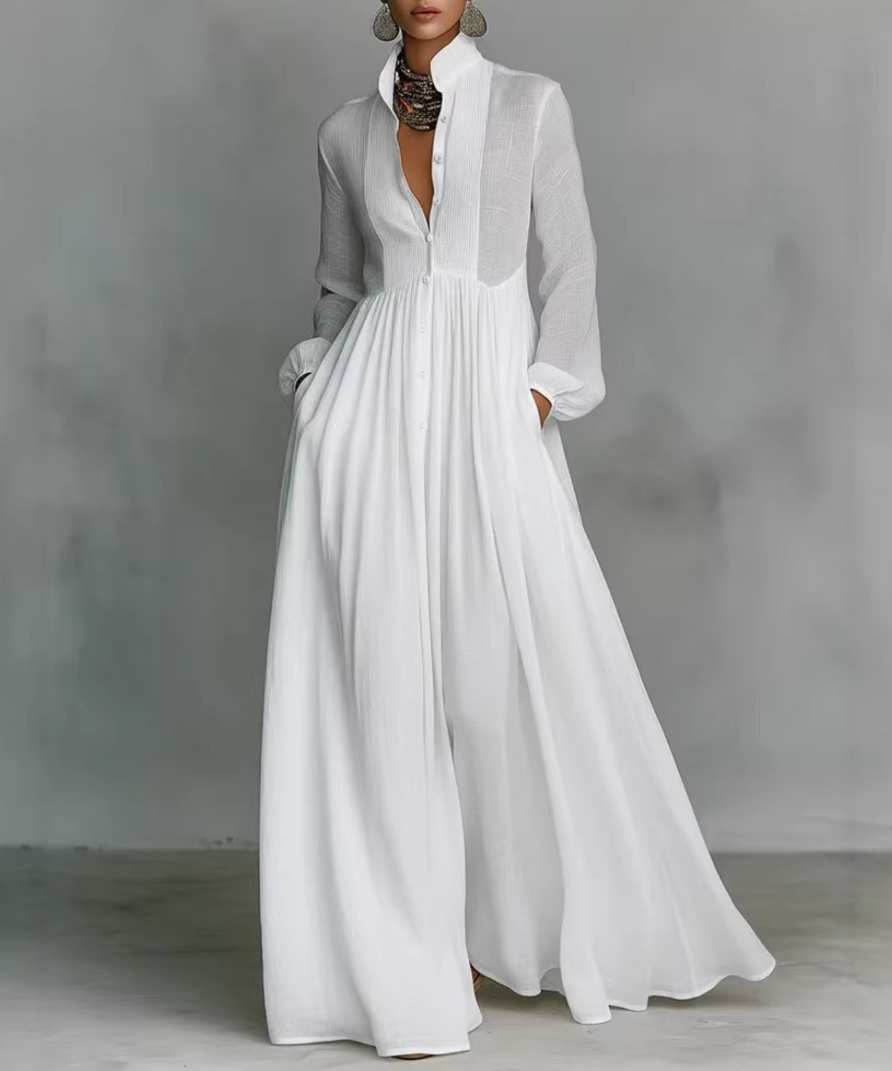 Céline | Long‑Sleeve Pleated Midi Dress